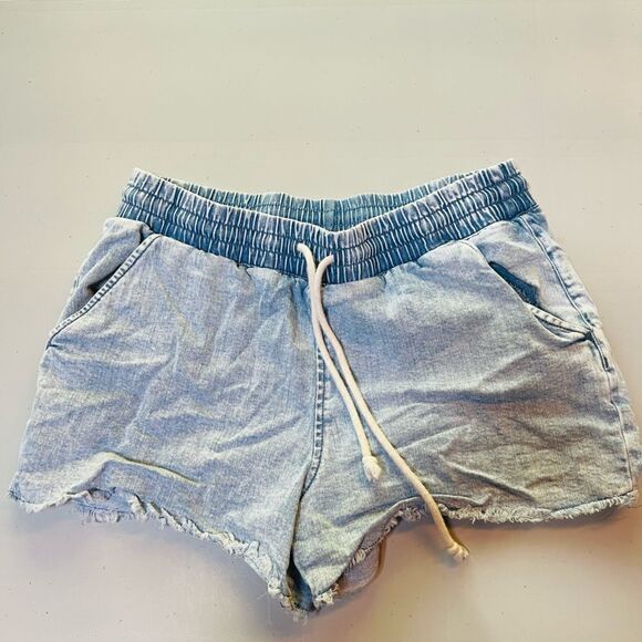 Blue jean shorts Cutoff shorts elastic drawstring waist M 7/8 - Picture 1 of 3
